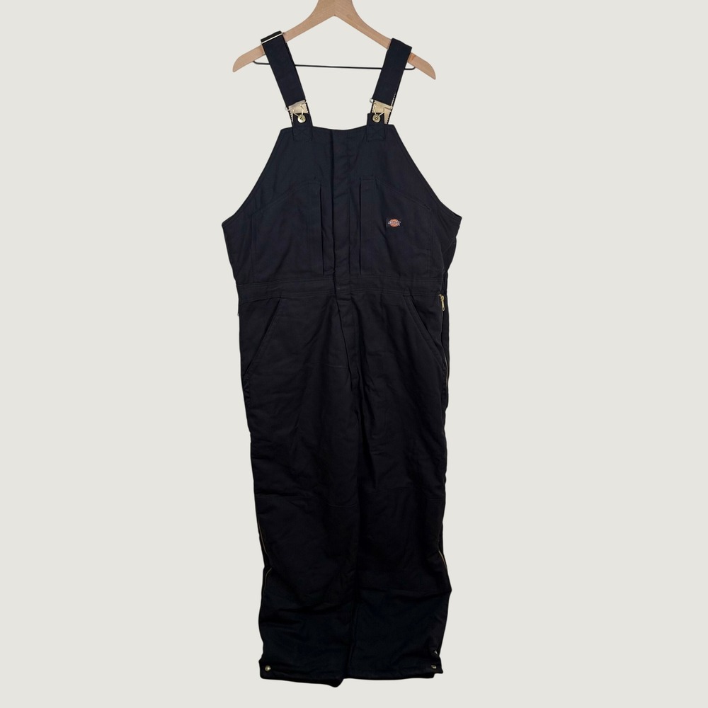 Dickies Mens XL Black Quilt Lined Duck Bib Overalls TE338BK Workwear Insulated